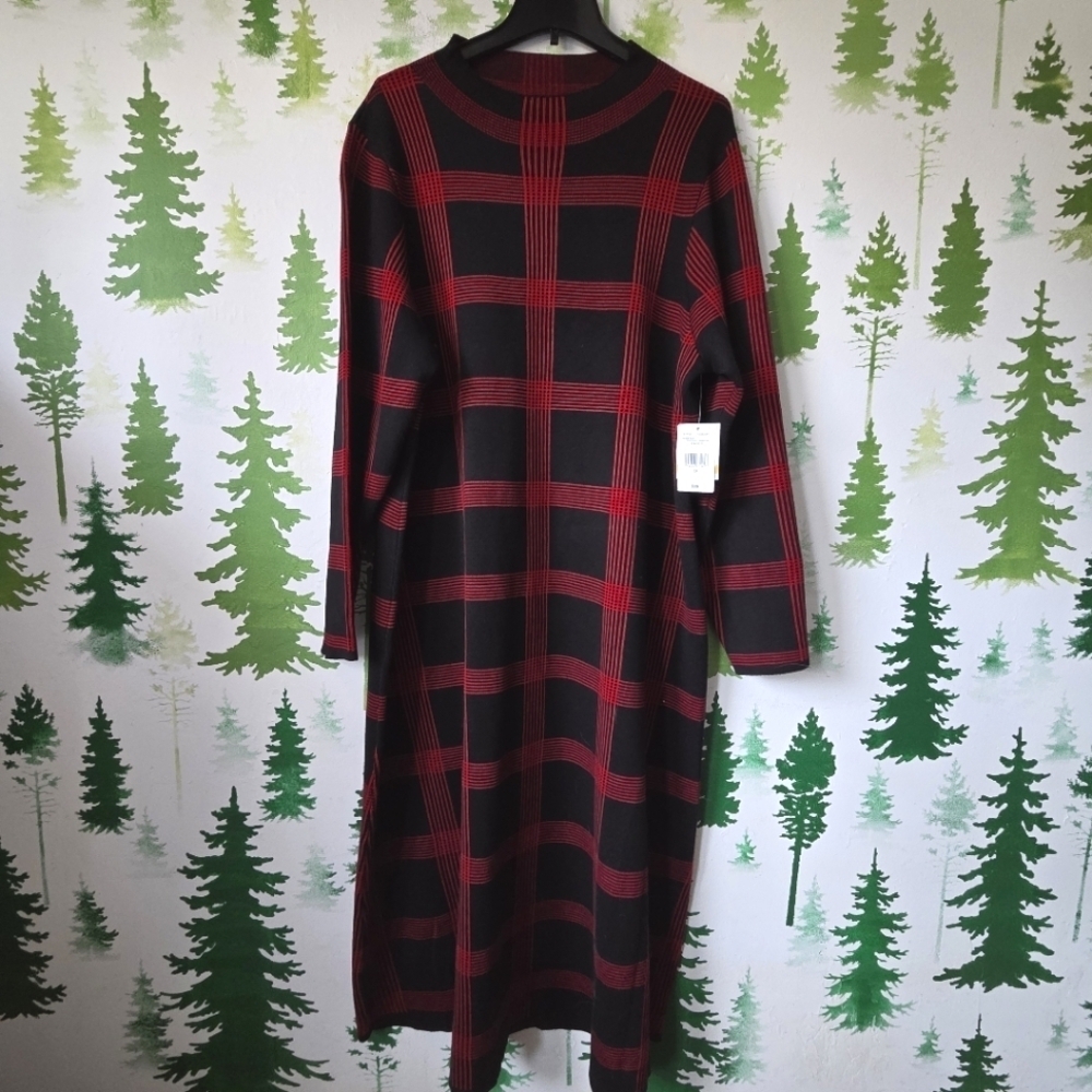 Danny & Nicole Long Sleeve Windowpane Midi Sweater Dress